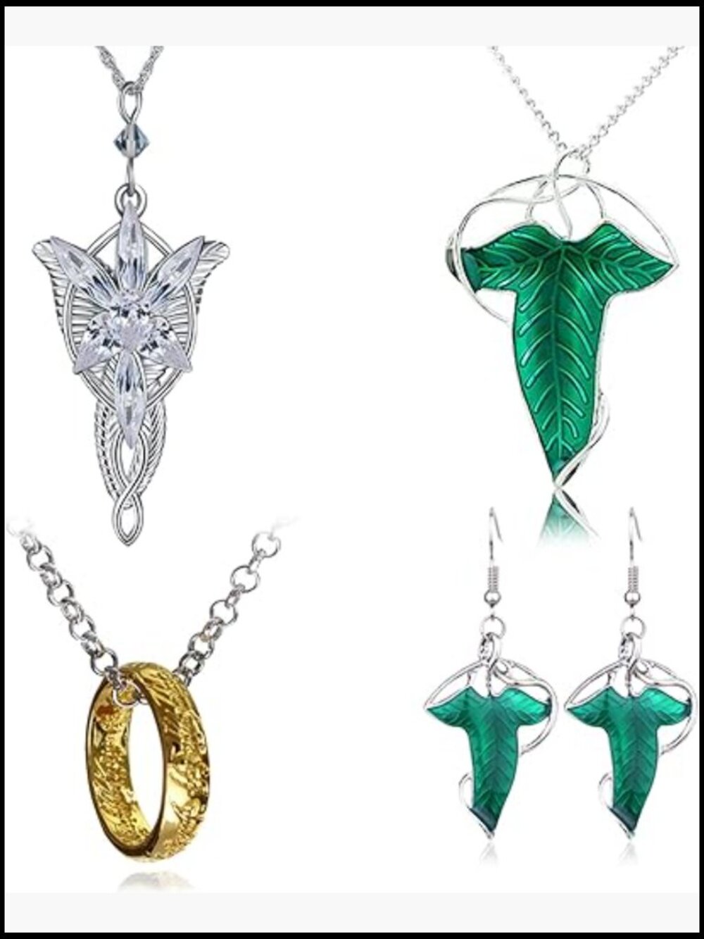 Vintage Leaf Pendant Necklace Set Brooch Costume Jewelry for Cosplay